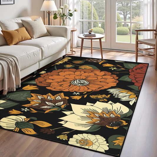 Tyrot Botanical Floral Washable Area Rug | Non-Slip Soft Boho Print in Four Designs | Sizes 2×3 to 8×10