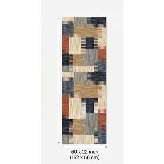 Bohemian Plaid Runner Rug | 4mm Low Profile Microfibre with Non-Slip Rubber Backing | Machine Washable, Two Sizes