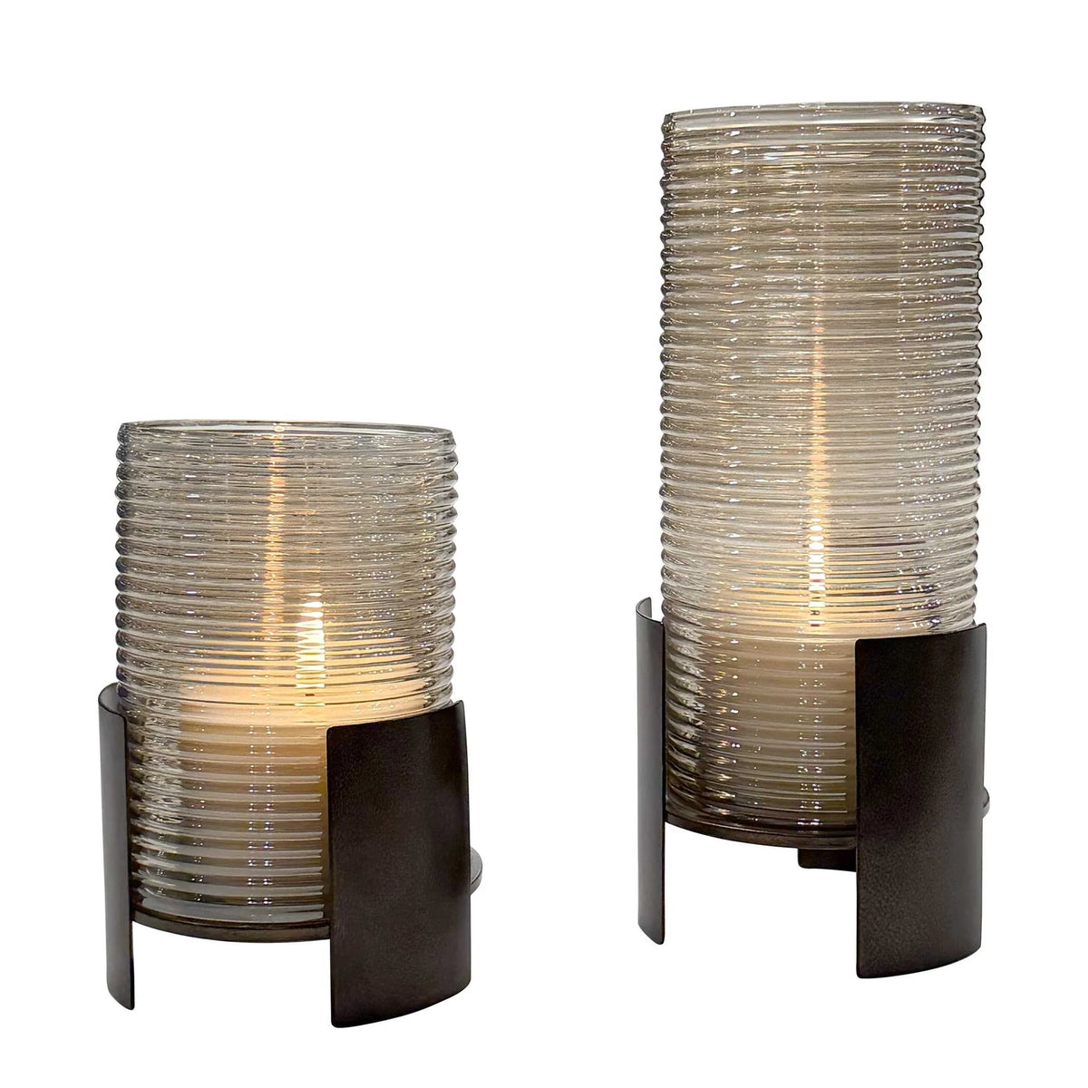 Ribbed Glass Candleholders, Set of 2