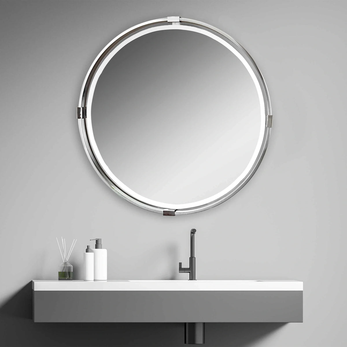 Brushed Nickel Round Mirror