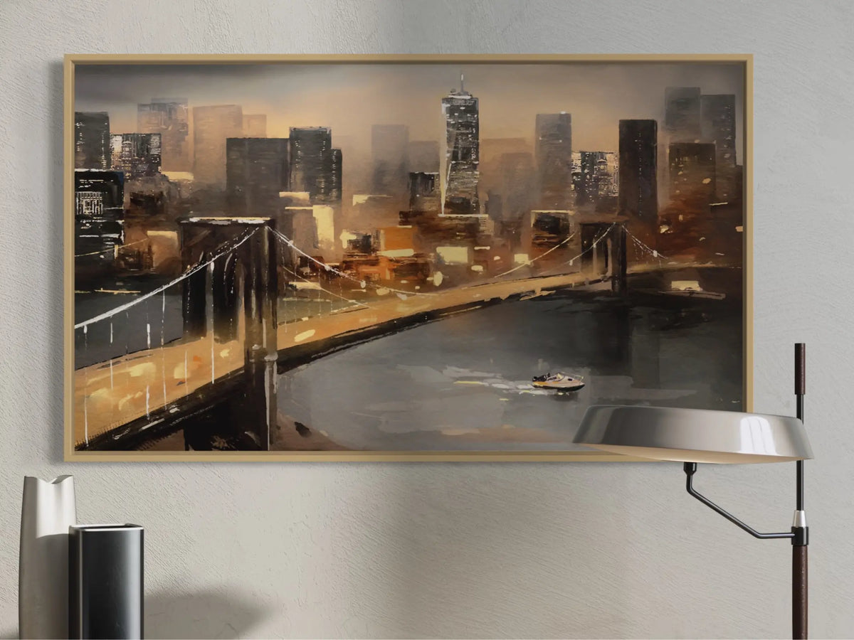Brooklyn Bridge Canvas Wall Art | Stretched, Rolled or Floating Frame in Black, Oak & Walnut | Six Sizes to 54"