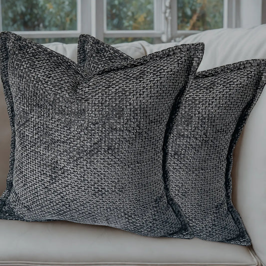 Chenille Decorative Cushion Covers - Set of 2 in Modern Farmhouse Style, Featuring Hidden Zipper and Soft Textured Fabric for Living Room