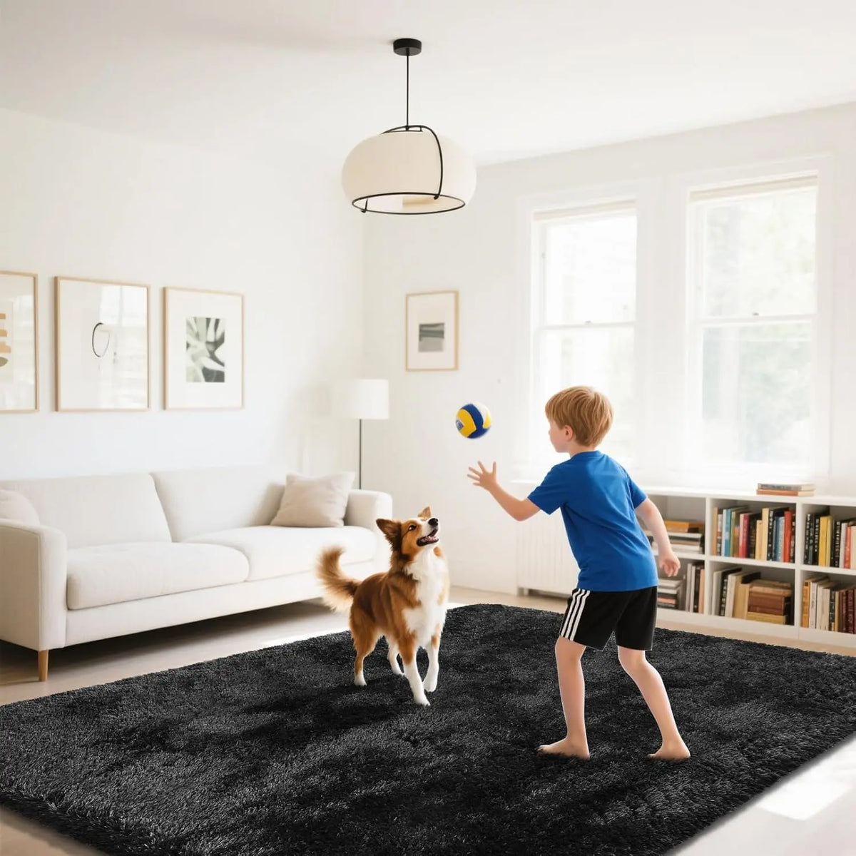 Black Fluffy Shag Area Rug - 2x4 Soft and Throw Rug for Bedroom, Living Room, and Kids' Rooms
