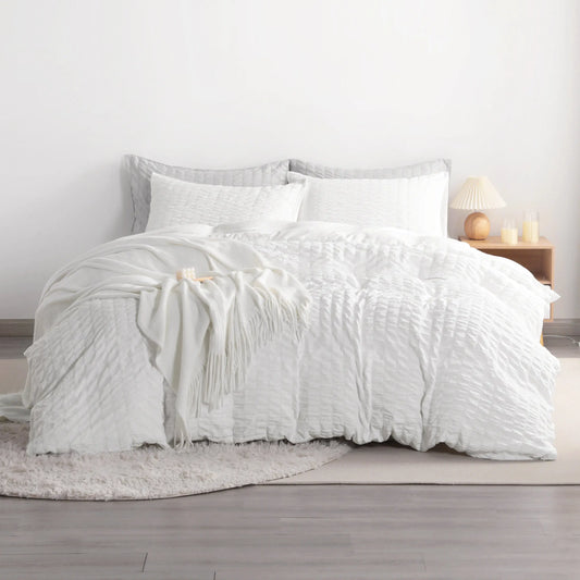 Ntbay Seersucker Duvet Cover Set | Oeko-Tex Certified Textured Microfibre, Zipper & Corner Ties | Eight Colours, Twin to King