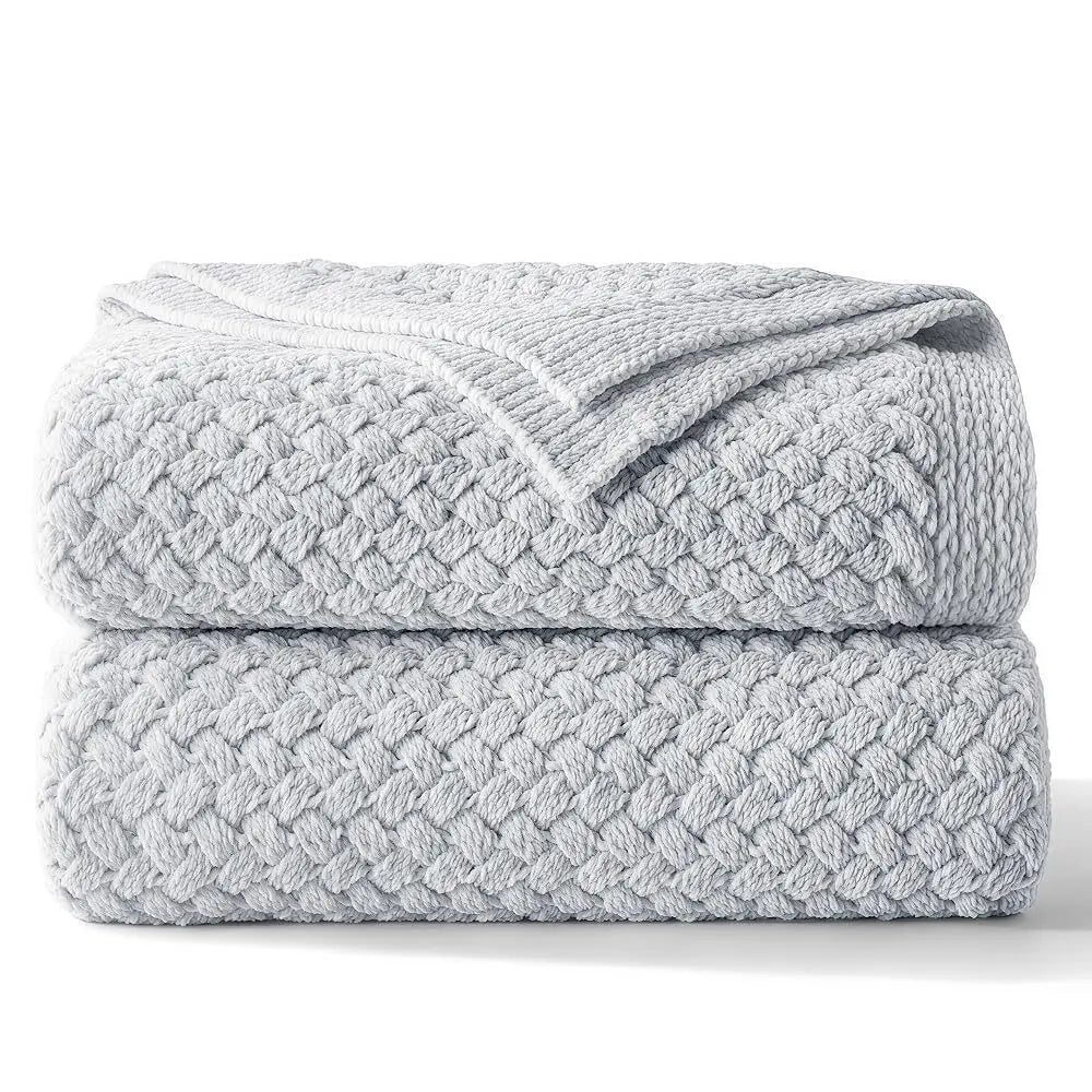 【Backtoschoolday】Whale Flotilla Chunky Chenille Knit Bed Blanket, Lightweight Breathable Summer Basket Woven Decorative Throw, Soft Fuzzy Cozy Blanket for Sofa Bedroom