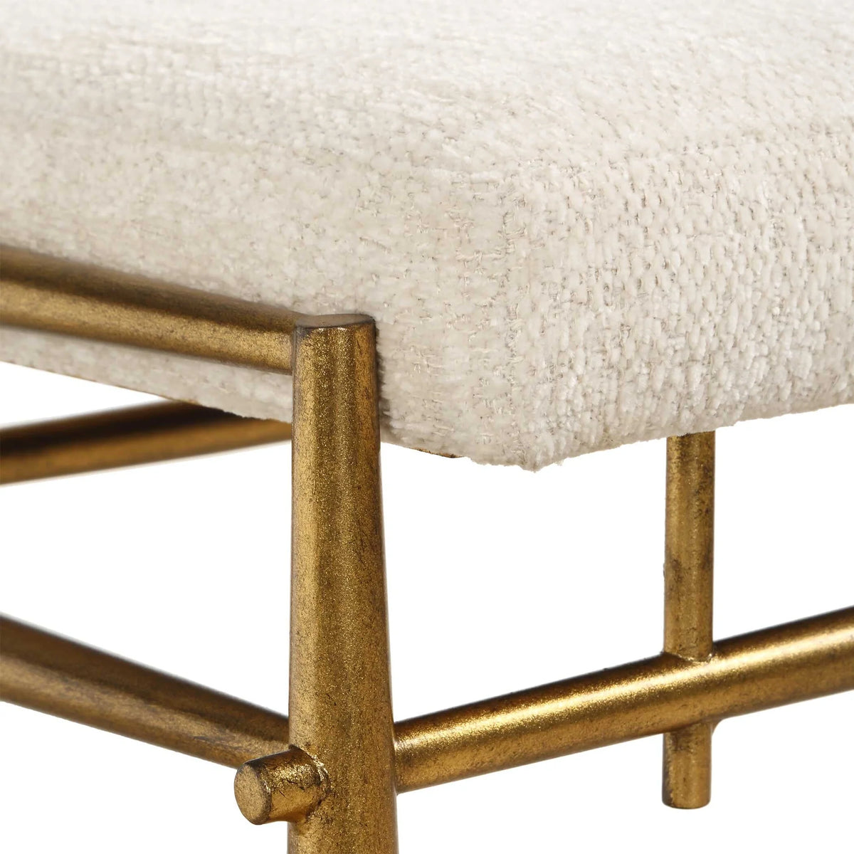 Plush White Small Brass Bench