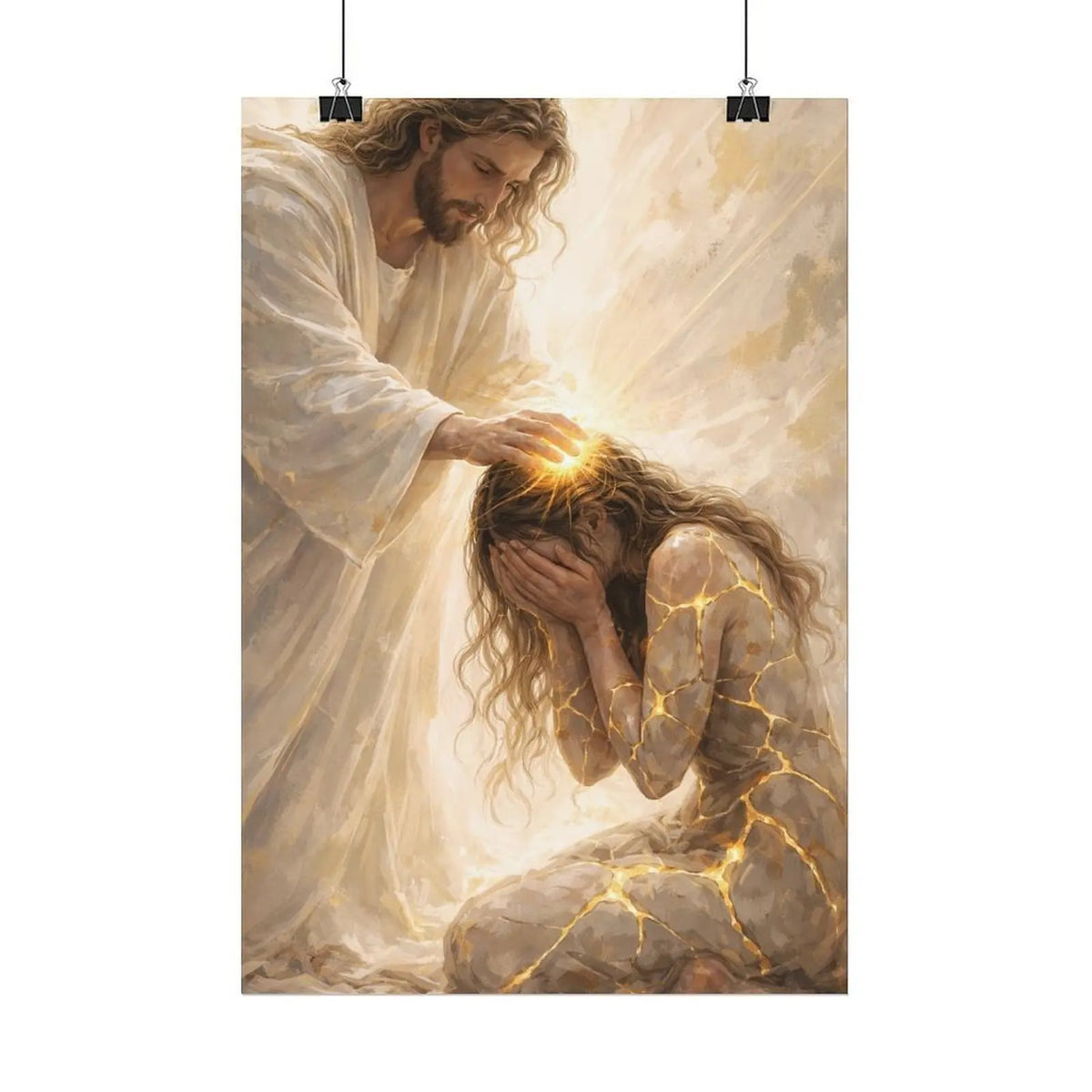 Experience Divine Inspiration with Healed by Him Christian Art Canvas - Beautiful Jesus and Woman Wall Art for Your Home