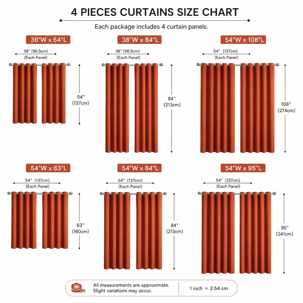 Terracotta Linen Blend Room-Darkening Curtains | Set of 4 Panels, Rust-Proof Grommet Top | Six Sizes to 108"