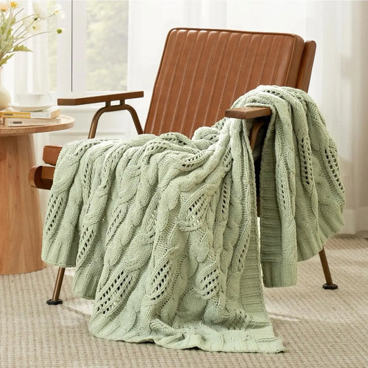 Amélie Home Cable Knitted, Chenille Chunky Knit Throw Blanket, 50 X 60 - Nwt