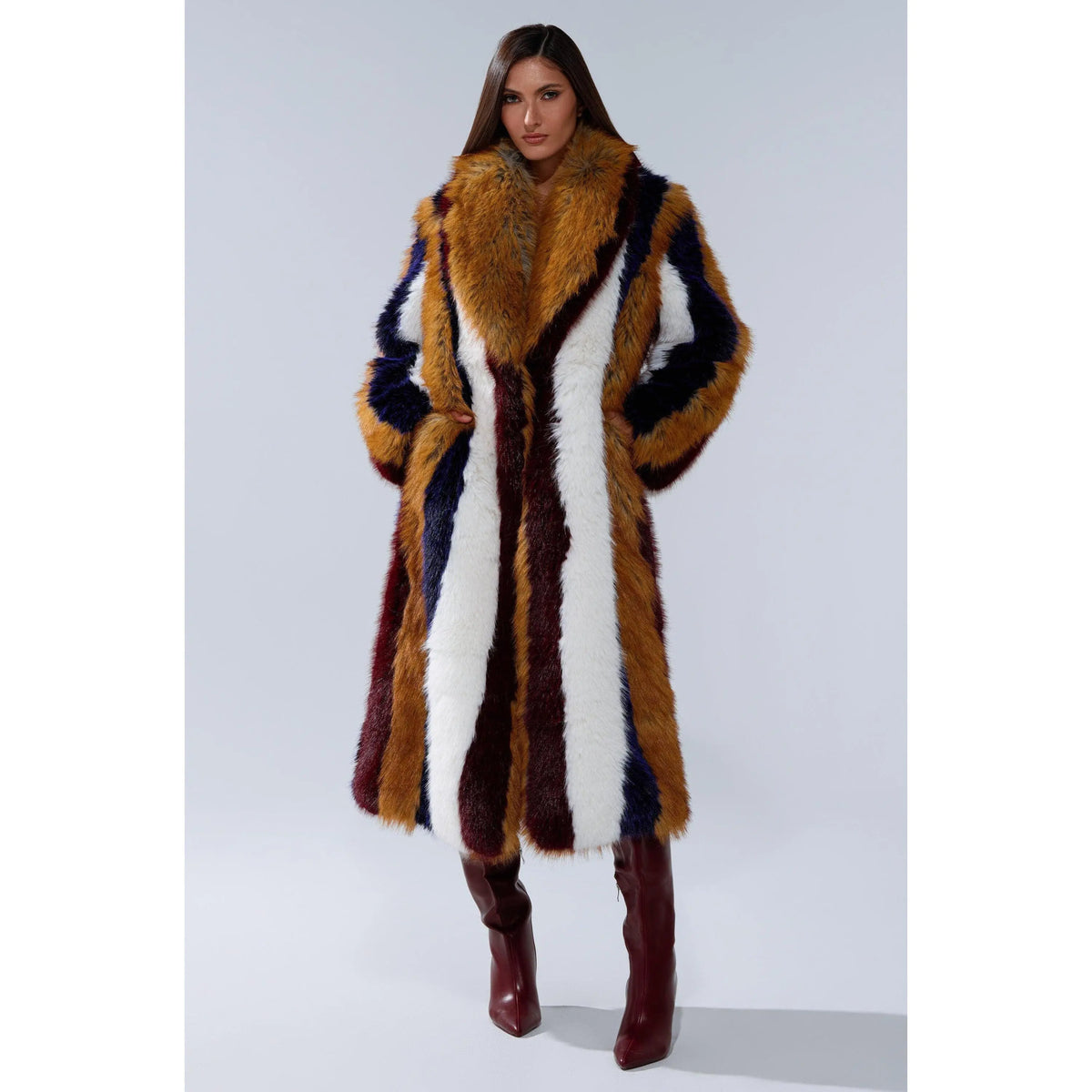 Alaia Striped Faux Fur Coat