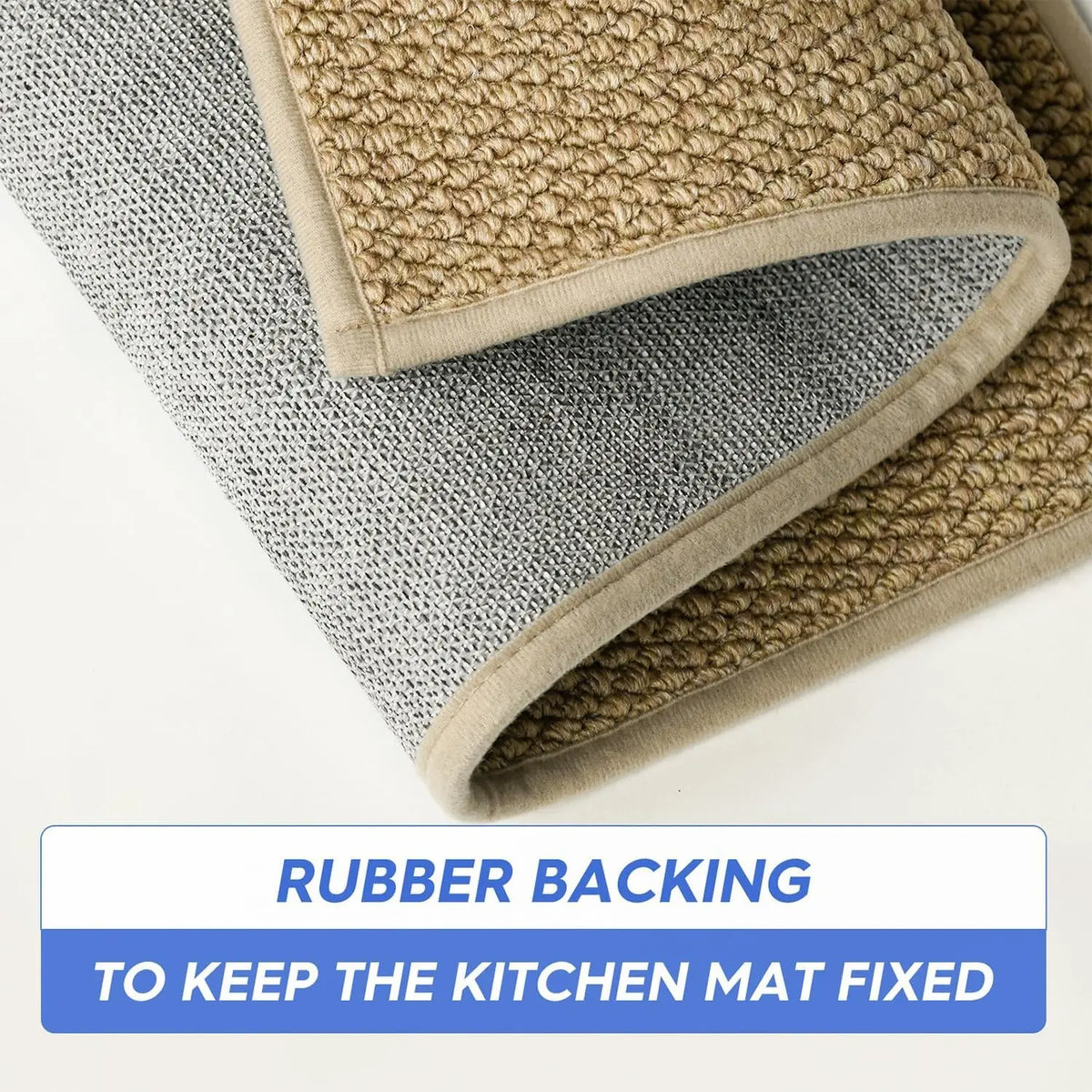 Absorbent Non-Slip Kitchen Floor Mat in Camel | Knotted Pile with Grip Backing | Three Sizes for Kitchen, Entryway & Laundry