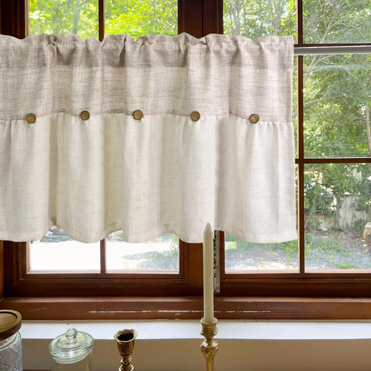 Rustic Vintage Linen Button Valance