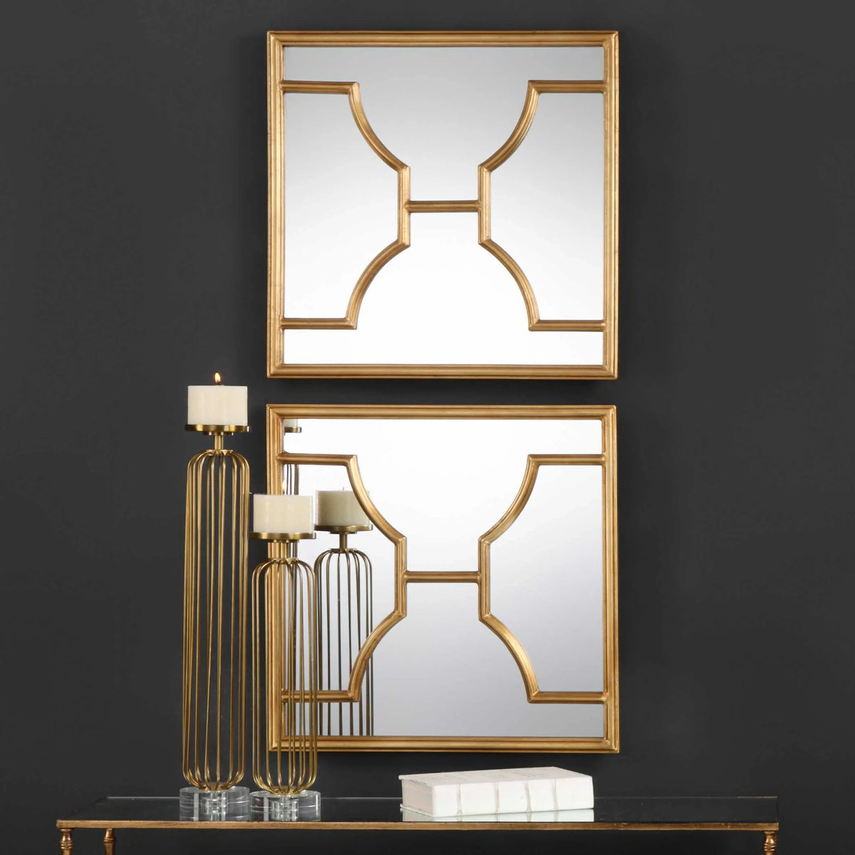 Gold Square Mirrors Set/2