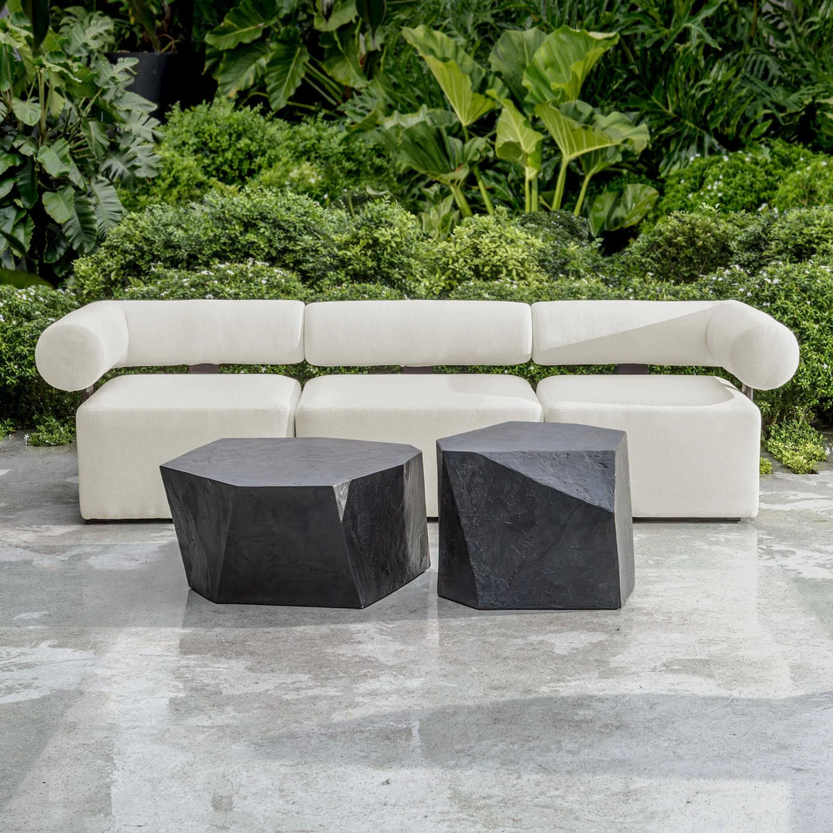 White Bolster Back Armless Outdoor Sofa