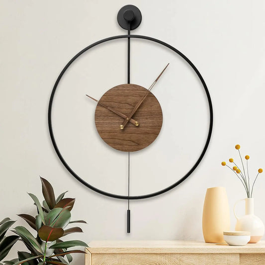 Large Pendulum Wall Clock 24" × 33" | Silent Non-Ticking Quartz Movement, Walnut Hands | Black or Black-Walnut