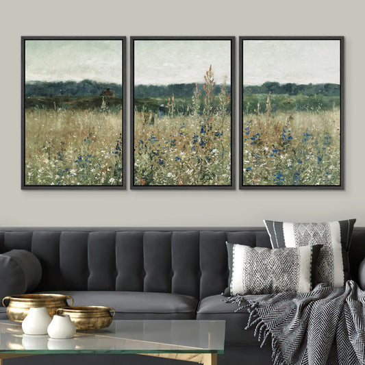 Framed Canvas Prints: Rustic Wildflower Countryside Art for Living Room, Bedroom, and Office Decor