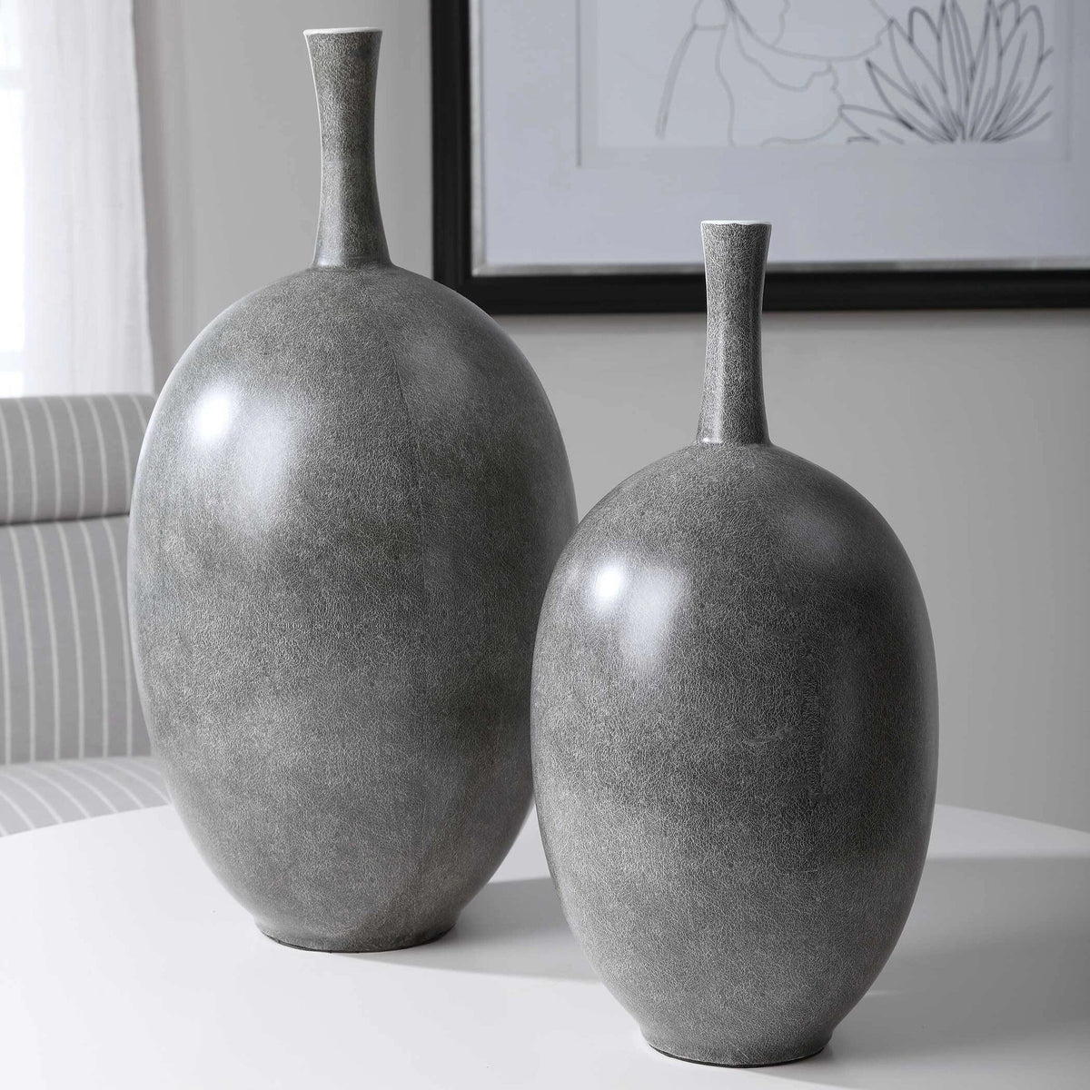 Marbled Black & White Vases, Set of 2