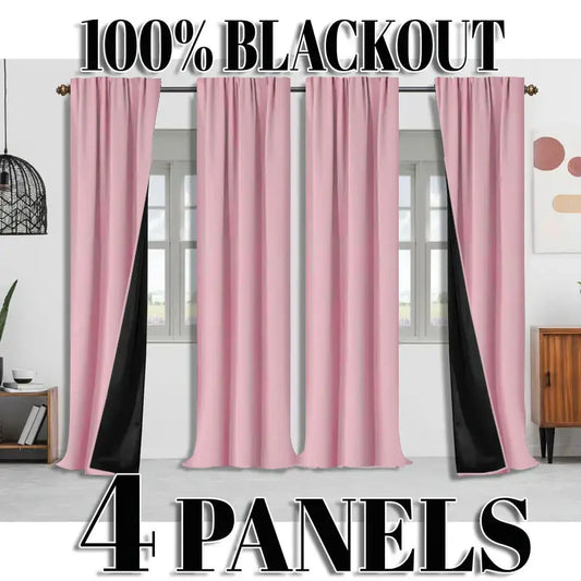 4-Panel Blackout Curtain Set | Thermal Insulated, Rod Pocket | For Wide Windows or Two Standard Windows