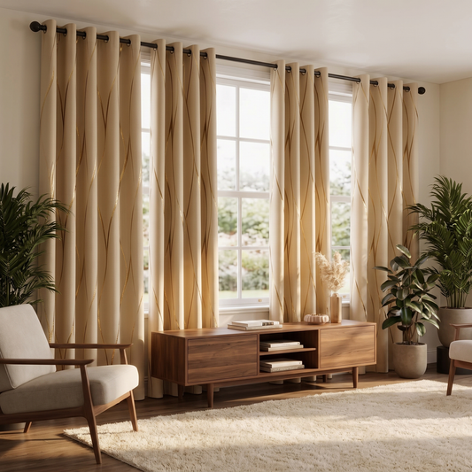 Metallic Foil Wave Blackout Curtains in living room window