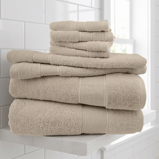 Cotton Bath Towel and Washcloth Set 8 Piece in bathroom