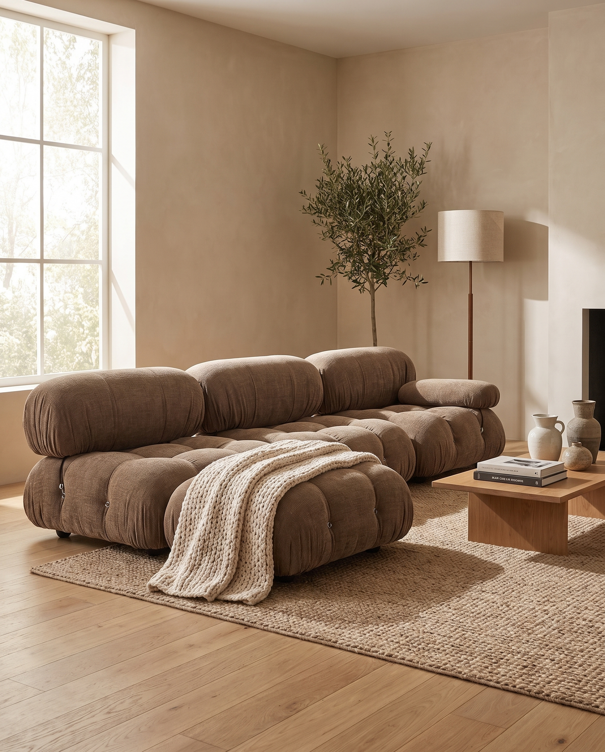 Bellini Sectional - Mario Bellini Open End Sofa, Left, Cappuccino Brown Chenille | FINAL SALE