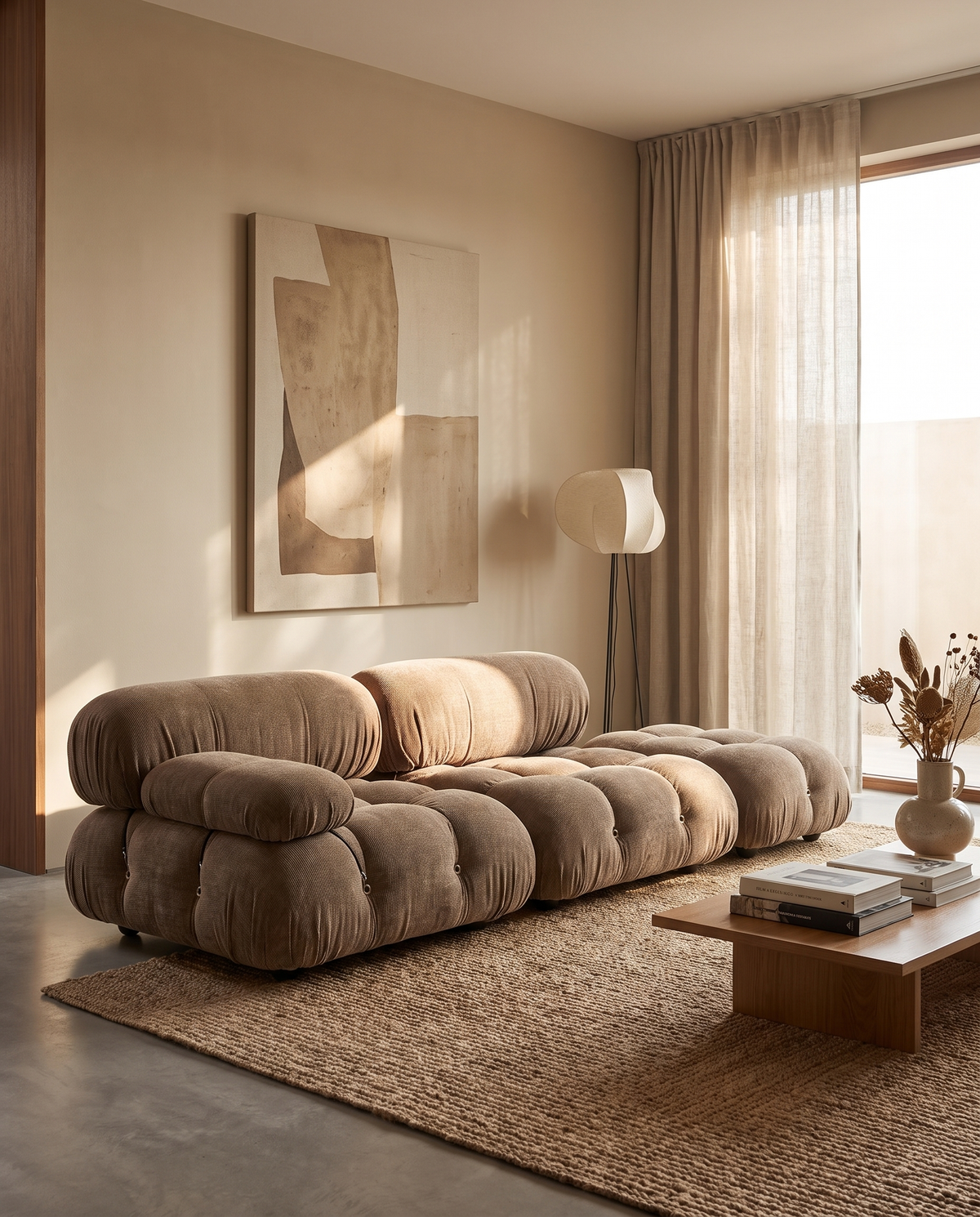Bellini Sectional Sofa – Mario Bellini Open-End Design, Right-Facing, Cappuccino Brown Chenille | Final Sale