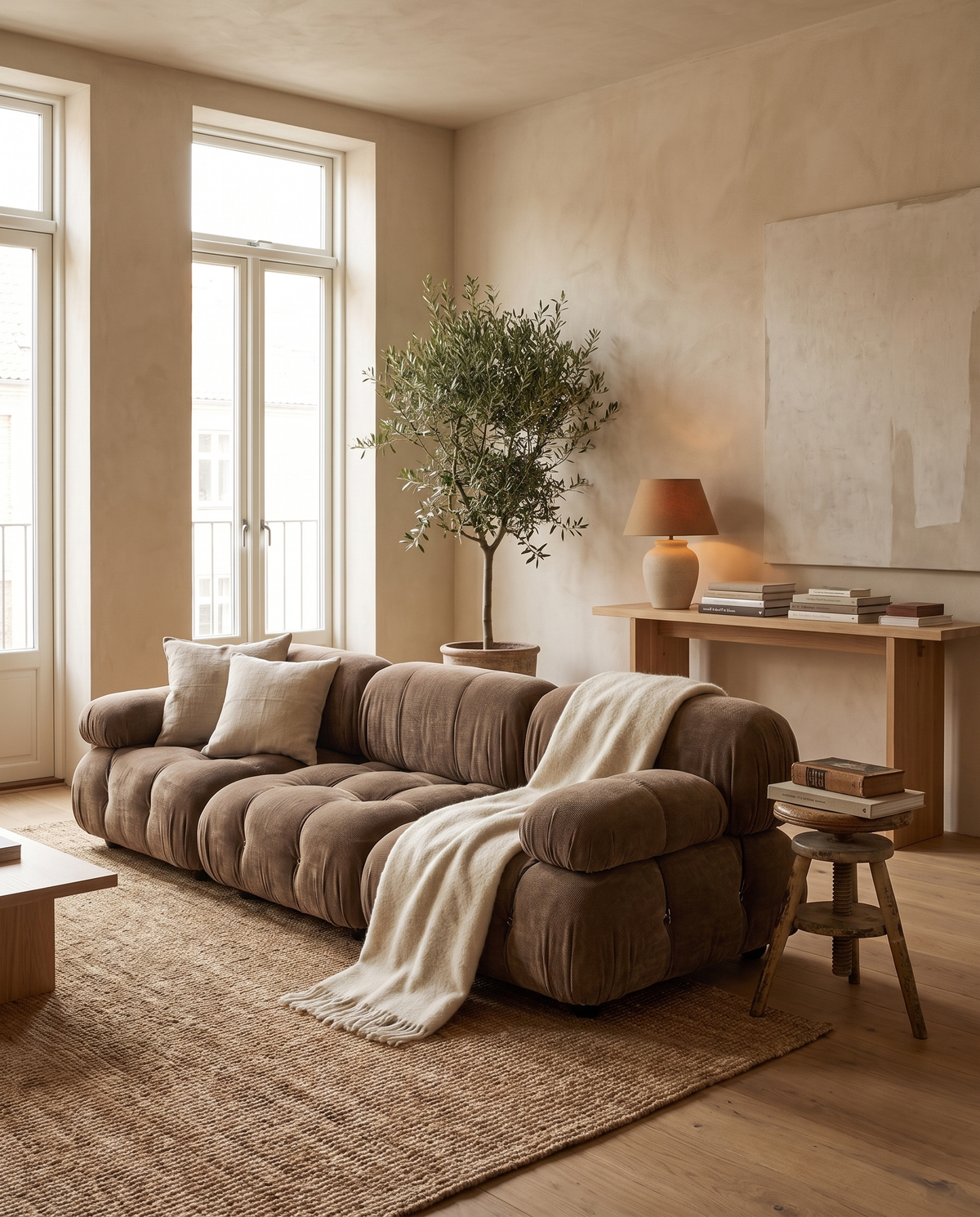 Mario Bellini Sectional Sofa – Three-Seater Cappuccino Brown Chenille | Final Sale