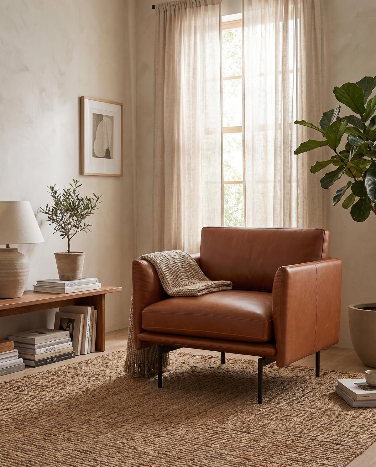 Toriko - Toriko Lounge Chair, Tan Premium Leather | FINAL SALE