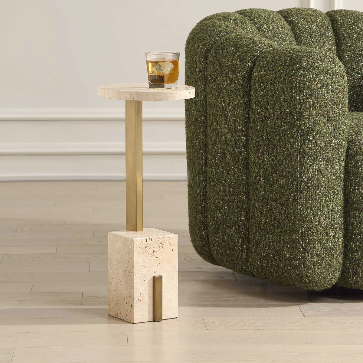 Travertine & Brass Accent Table