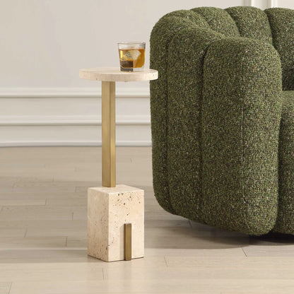 Travertine & Brass Accent Table