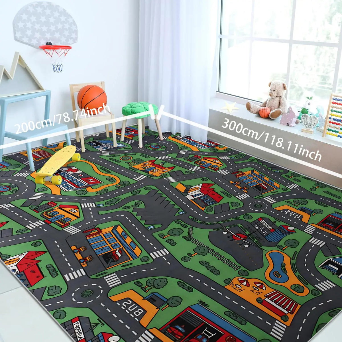 Cartoon City Pattern Area Rug - Soft, Non-Slip Floor Mat for Living Room, Bedroom, or Nursery
