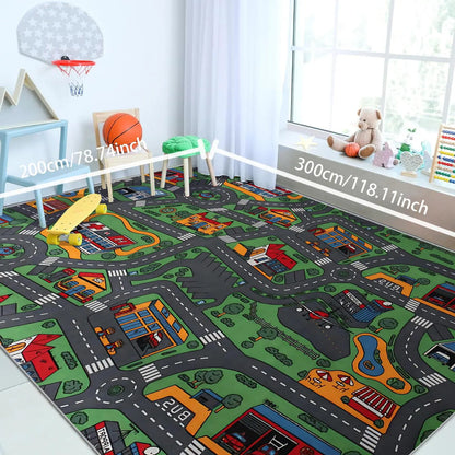 Cartoon City Pattern Area Rug - Soft, Non-Slip Floor Mat for Living Room, Bedroom, or Nursery