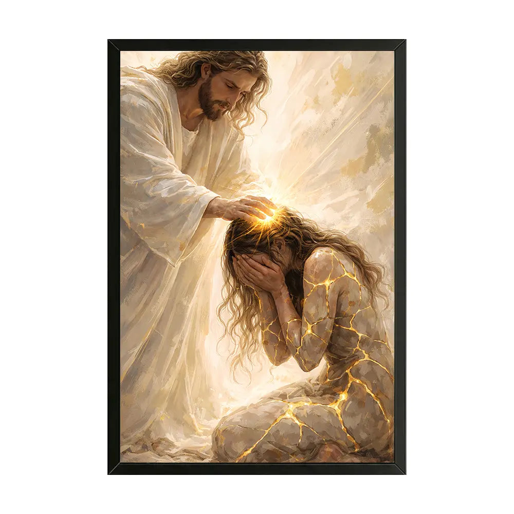 Healed by Him Christian Art Canvas - Jesus and Woman Wall Art for Your Home