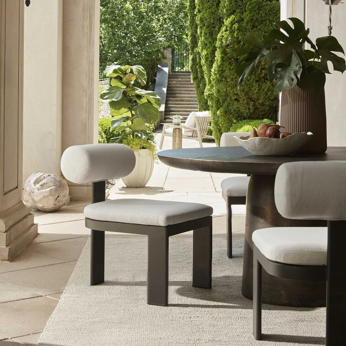 White Bolster Back Outdoor Dining Chair