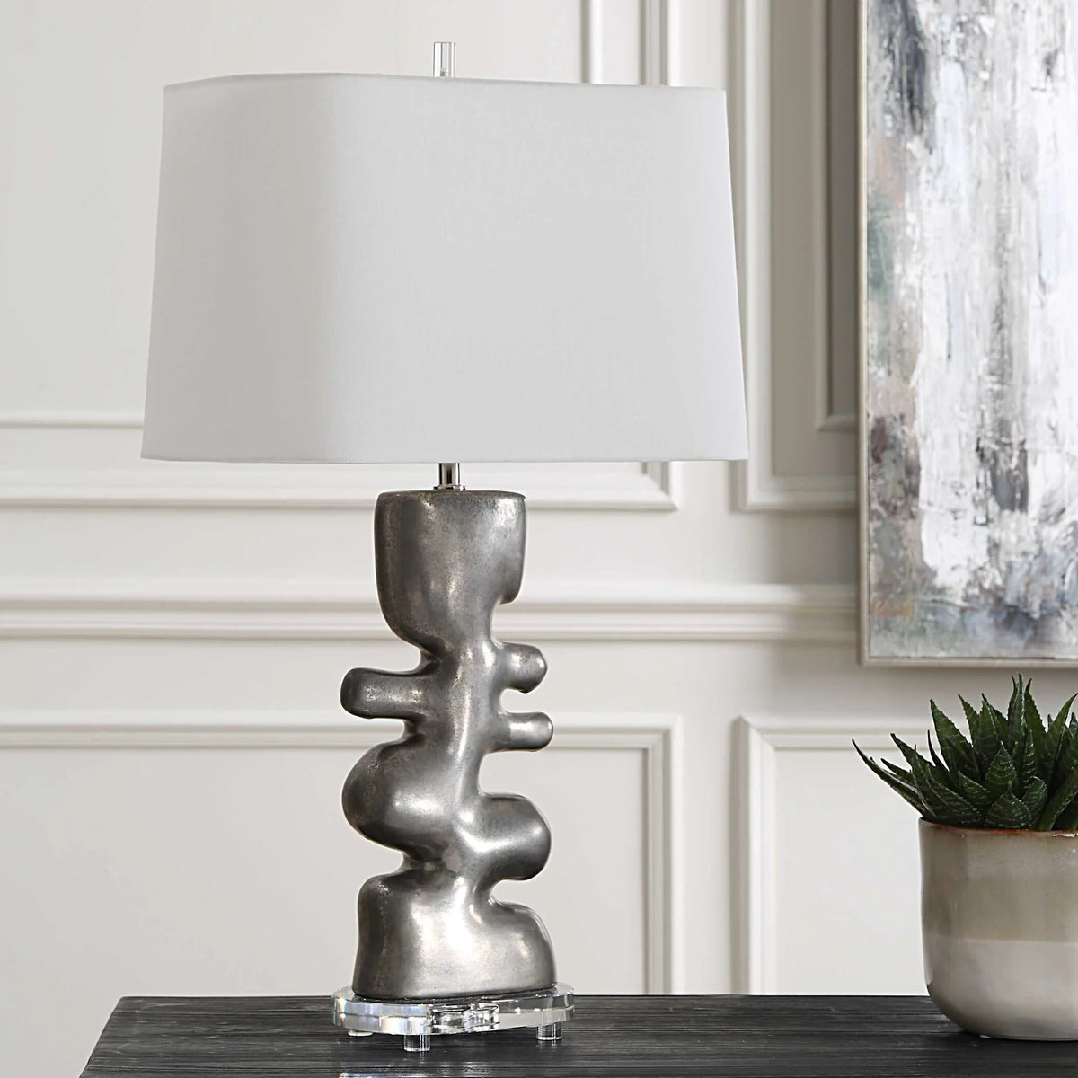 Tarnished Nickel Table Lamp