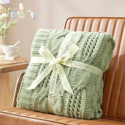Amélie Home Cable Knitted, Chenille Chunky Knit Throw Blanket, 50 X 60 - Nwt