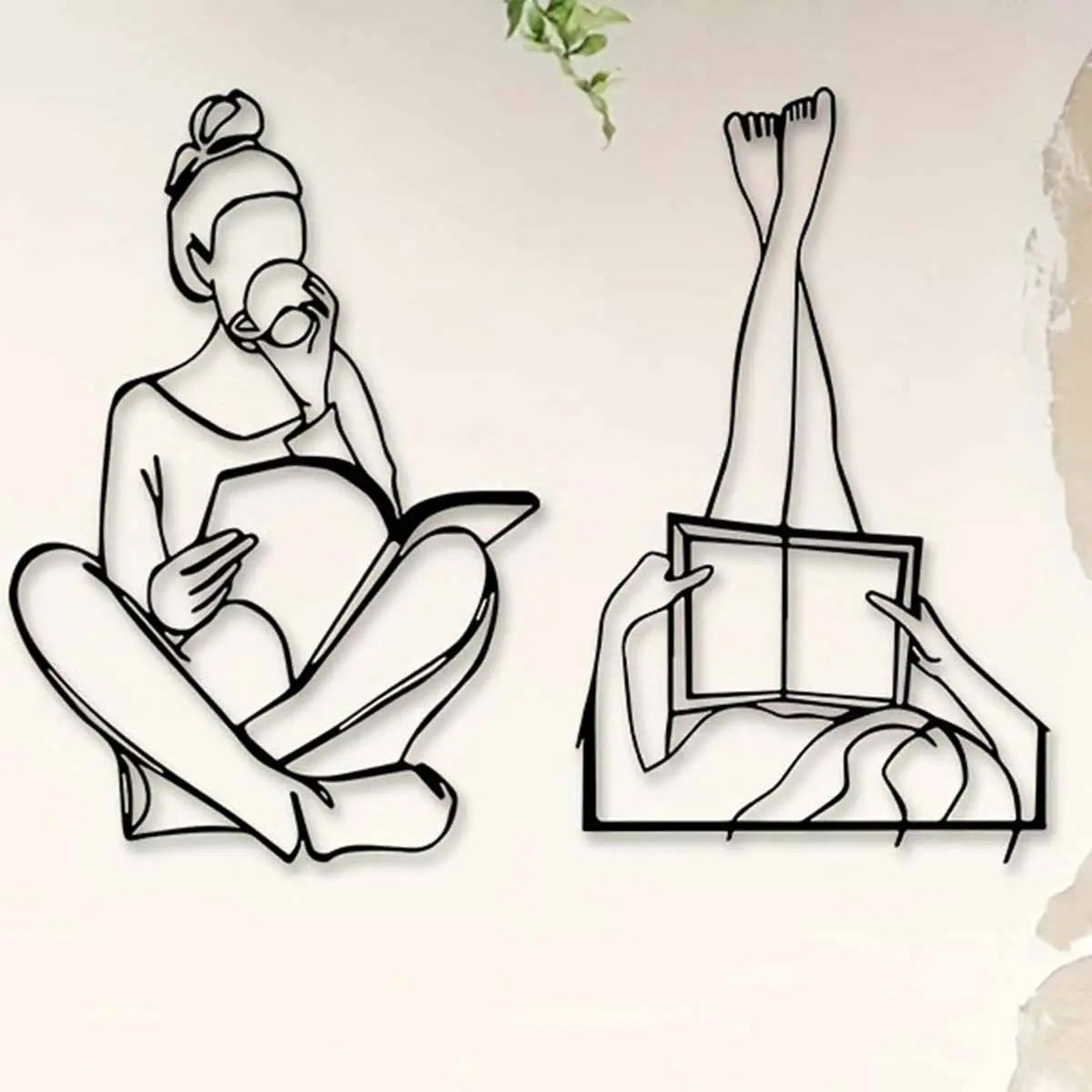 Reading Girl & Book Metal Wall Art - 2 Piece Set for Home Decor, Perfect for Living Room, Bedroom, or Office