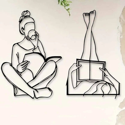 Reading Girl & Book Metal Wall Art - 2 Piece Set for Home Decor, Perfect for Living Room, Bedroom, or Office