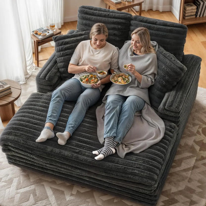 Amopatio Oversized Cloud Couch Bed – Fluffy Upholstered Sleeper Loveseat for Two with Reclining Backrest and Armrests