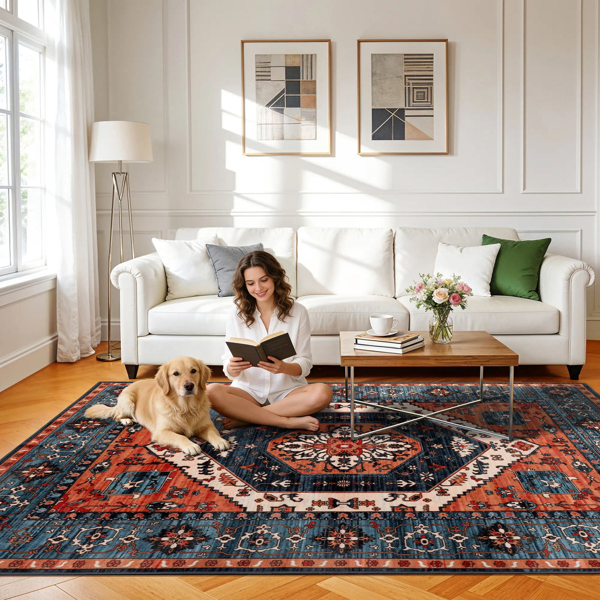 Shilucheng Boho Washable Area Rug | Low Pile, Non-Slip Rubber Backing | 8 Colourways, Sizes 2×3 to 9×12