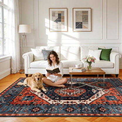 Shilucheng Boho Washable Area Rug | Low Pile, Non-Slip Rubber Backing | 8 Colourways, Sizes 2×3 to 9×12