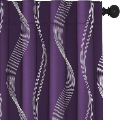 Transform Your Space with Deconovo Silver Print Wave Striped Blackout Curtains - 2 Panels of Thermal Insulated, Soundproof Elegance for Your Living Room or Bedroom