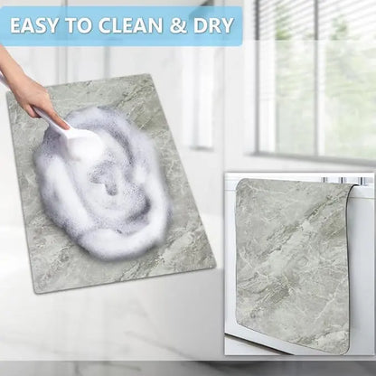 Quick-Dry Rubber Bath Mat | Nano-Porous Non-Slip Waterproof Backing, Cuttable to Fit | 4 Designs, 3 Sizes