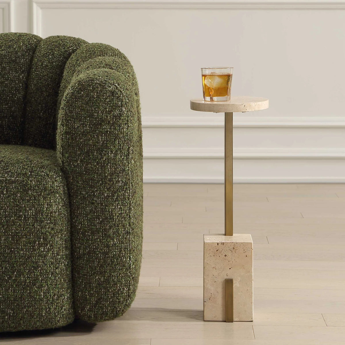 Travertine & Brass Accent Table