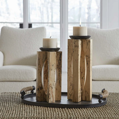 Tamarind Wood Candleholders, Set of 2