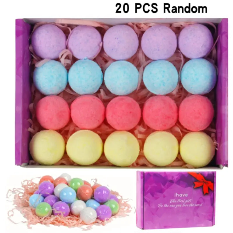 Rose-Scented Bath Bombs Gift Set - 20 Individually Wrapped Self-Care Delights for Relaxation and Skin Nourishment