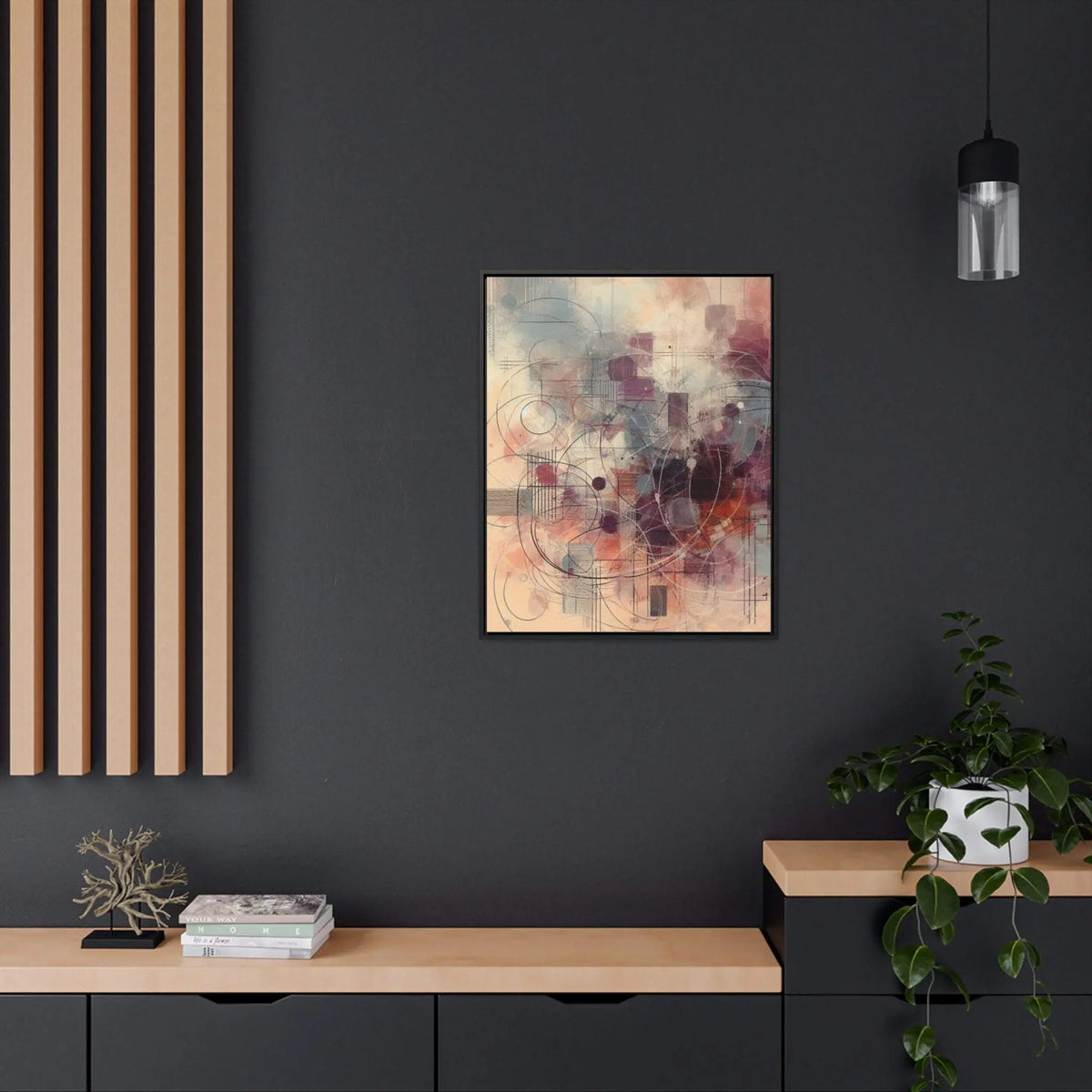 Abstract Framed Canvas Wall Art | 100% Cotton Canvas on Poplar Wood Frame, Walnut or Black | Five Vertical Sizes