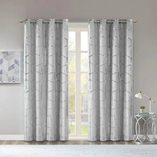 Raina Total Blackout Metallic Print Grommet Top Window Curtain Panel Thermal Insulated Light Blocking Drape for Bedroom Living Room and Dorm 1 Piece