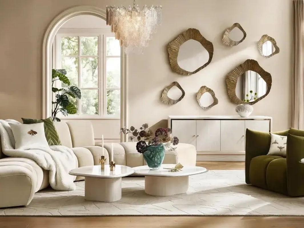 Z Gallerie Cara Cluster Trio Wall Mirror | Set of 3 Hand-Forged Iron Mirrors in Antiqued Gold | Sculptural Wall Décor