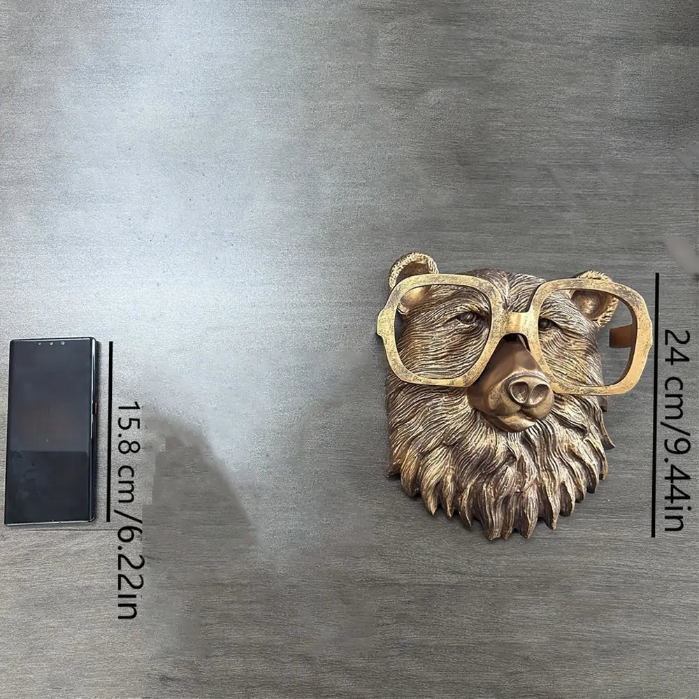 Bronzed Resin Animal Head Wall Sculpture | Faux Taxidermy Mount in Bear, Fox, Rabbit or Mouse